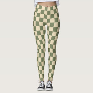 Schachbrett mit grüner und heller Beige Leggings