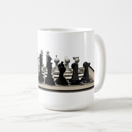 Schachbrett mit Schach-Stücken: Kaffeetasse (VorderseiteRechts)