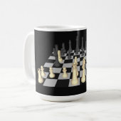 Schachbrett mit Schach-Stücken - kundenspezifische Kaffeetasse (Vorderseite Links)