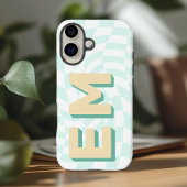 Schachbrett-Monogramm Retro-Initialen iPhone 16 Hülle