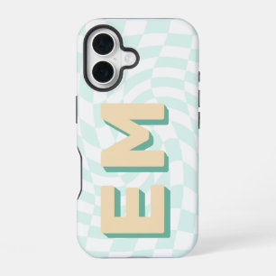 Schachbrett-Monogramm Retro-Initialen iPhone 16 Hülle