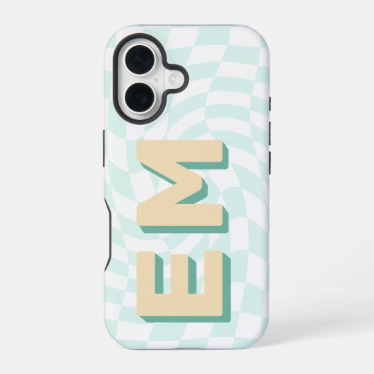Schachbrett-Monogramm Retro-Initialen iPhone 16 Hülle (Rückseite)