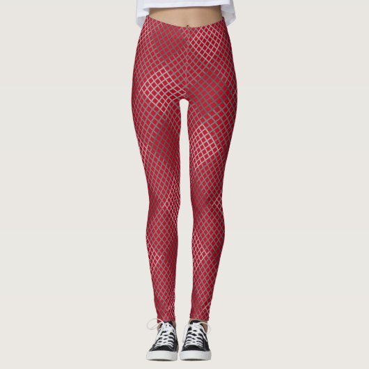 Schachbrett Muster Diagonal 2tn.b Rote BG Leggings (Vorderseite)