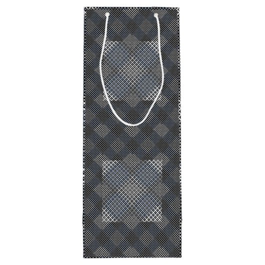 Schachbrett Muster diagonal 2tones.bx4x4 BLK BG Geschenktüte Für Weinflaschen (Rückseite)