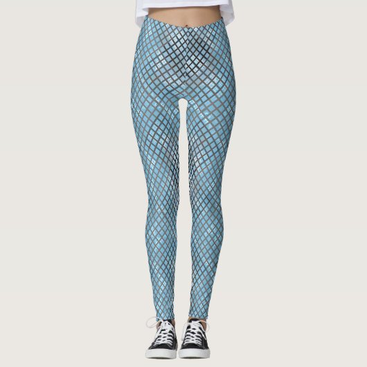 Schachbrett Muster diagonal grau 02.w Lblue BG Leggings (Vorderseite)