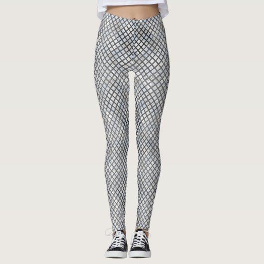 Schachbrett Muster diagonal grau 02.w Offwhite BG Leggings (Vorderseite)