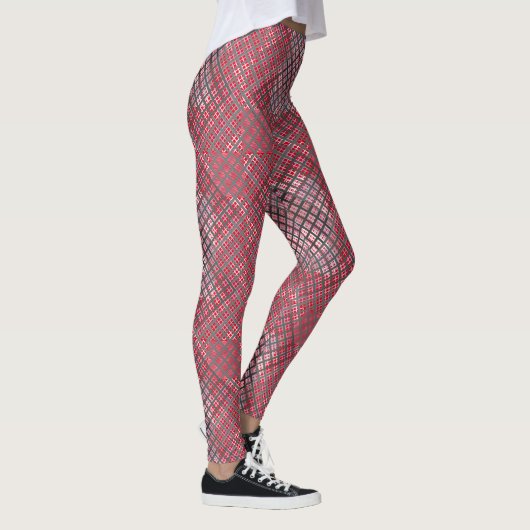 Schachbrett Muster diagonal grau 02.w Rot BG Leggings (Rechts)