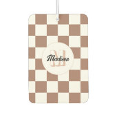 Schachbrett Quadrate Mocha-braunes Retro Monogramm Autolufterfrischer (Vorderseite)