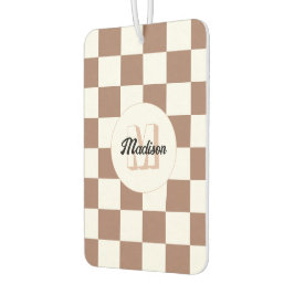 Schachbrett Quadrate Mocha-braunes Retro Monogramm Autolufterfrischer