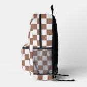 Schachbrett Quadrate Mocha-braunes Retro Monogramm Bedruckter Rucksack (Rechts)