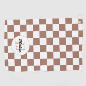 Schachbrett Quadrate Mocha-braunes Retro Monogramm Golfhandtuch (Horizontal)