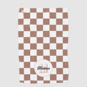 Schachbrett Quadrate Mocha-braunes Retro Monogramm Golfhandtuch (Vorderseite)