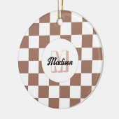 Schachbrett Quadrate Mocha-braunes Retro Monogramm Keramik Ornament (Links)