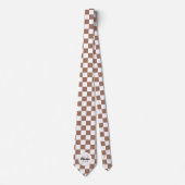 Schachbrett Quadrate Mocha-braunes Retro Monogramm Krawatte (Vorderseite)