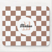Schachbrett Quadrate Mocha-braunes Retro Monogramm Mousepad (Vorne)
