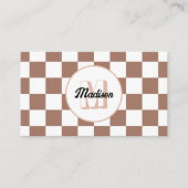 Schachbrett Quadrate Mocha-braunes Retro Monogramm Visitenkarte (Vorderseite)