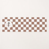 Schachbrett Quadrate Mocha-braunes Retro Monogramm Yogamatte (Vorderseite (Horizontal))