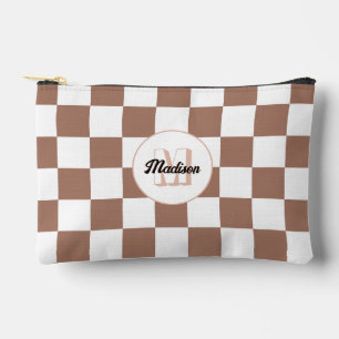 Schachbrett Quadrate Mocha-braunes Retro Monogramm Zubehörtasche