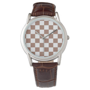 Schachbrett Quadrate mocha braunes, weißes geometr Armbanduhr