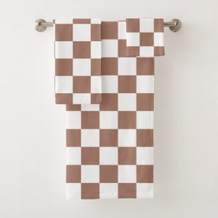 Schachbrett Quadrate mocha braunes, weißes geometr Badhandtuch Set
