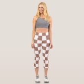 Schachbrett Quadrate mocha braunes, weißes geometr Capri Leggings (Vorderseite)