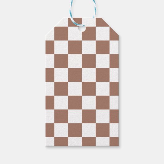 Schachbrett Quadrate mocha braunes, weißes geometr Geschenkanhänger (Vorderseite)