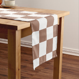 Schachbrett Quadrate mocha braunes, weißes geometr Kurzer Tischläufer