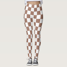 Schachbrett Quadrate mocha braunes, weißes geometr Leggings