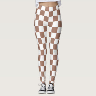 Schachbrett Quadrate mocha braunes, weißes geometr Leggings