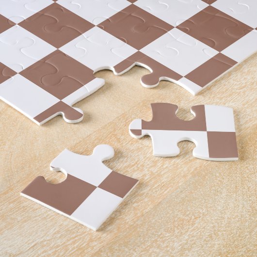 Schachbrett Quadrate mocha braunes, weißes geometr Puzzle (Seite)