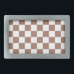 Schachbrett Quadrate mocha braunes, weißes geometr Rechteckige Gürtelschnalle<br><div class="desc">Schachbrett quadriert mocha braunes geometrisches Retromuster Geschenk für jeden. Cooles geometrisches rechteckiges Muster in Retro. Vintage Fliesenmousse braun und weiß modernes Schachbrett.</div>