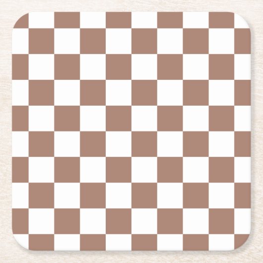 Schachbrett Quadrate mocha braunes, weißes geometr Rechteckiger Pappuntersetzer (Vorderseite)