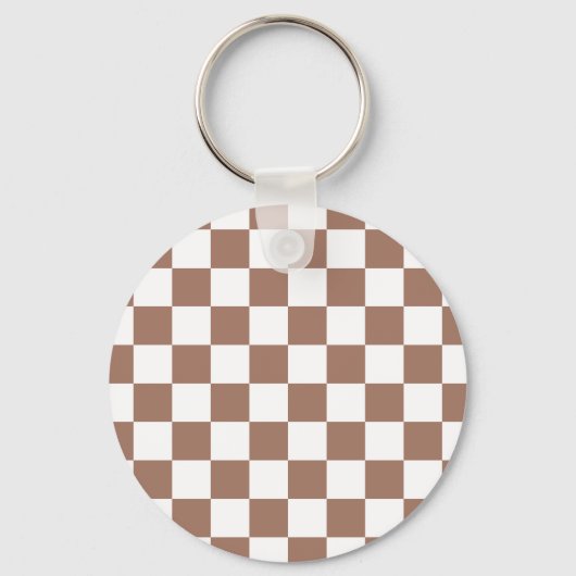 Schachbrett Quadrate mocha braunes, weißes geometr Schlüsselanhänger (Vorderseite)