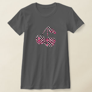 Schachbrett & rosa Herzen gemusterte Kirschen groß T-Shirt