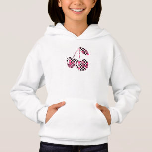 Schachbrett & Rosa Herzen gemusterte Kirschen Hoodie