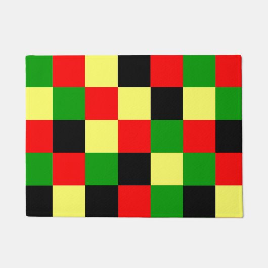 Schachbrett rot, gelb, schwarz und grün fußmatte (Vorderseite)
