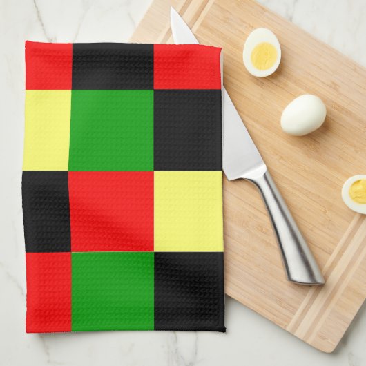 Schachbrett rot, gelb, schwarz und grün geschirrtuch (Viertel Falte)