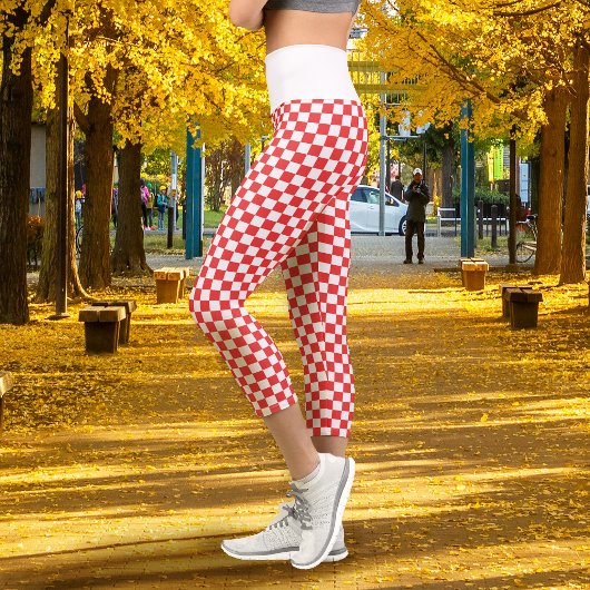 Schachbrett Rot Weiß Capri Leggings