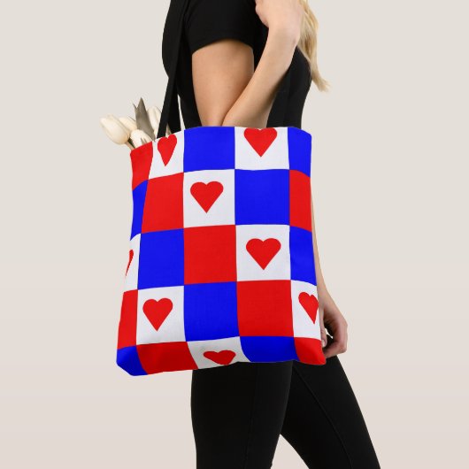 Schachbrett rot, weiß und blau tasche (Von Nahem)