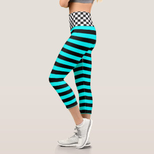 Schachbrett Schwarz- und Aquadesign Capri Leggings