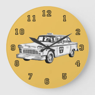 Schachbrett Taxi Cab Illustration Große Wanduhr