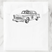 Schachbrett Taxi Cab Illustration Ovaler Aufkleber (Tasche)