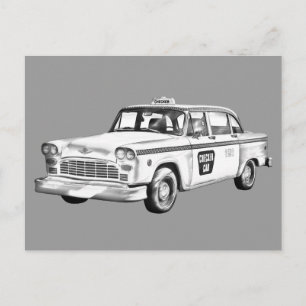 Schachbrett Taxi Cab Illustration Postkarte