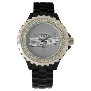 Schachbrett-Taxi-Fahrerhaus-Illustration Armbanduhr