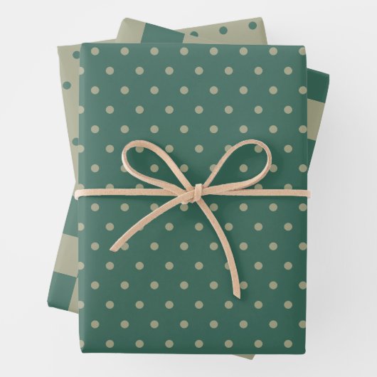 Schachbrett- und Dotter-Muster für Waldgrün und -f Geschenkpapier Set (Beispiel)