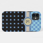 Schachbrett- und Punkte-Muster-Monogramm Case-Mate iPhone Hülle (Rückseite (Horizontal))
