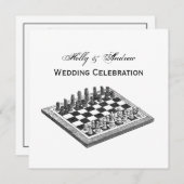 Schachbrett und Schachfiguren Vintage Kunst Einladung (Vorne/Hinten)