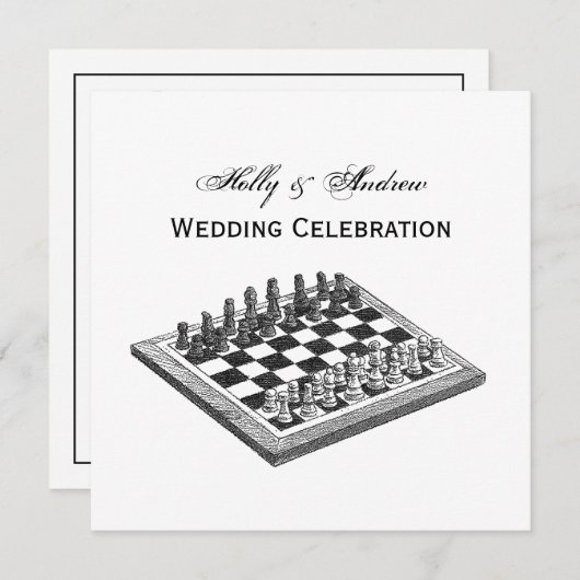 Schachbrett und Schachfiguren Vintage Kunst Einladung (Vorne/Hinten)