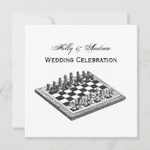 Schachbrett und Schachfiguren Vintage Kunst Einladung (Vorderseite)