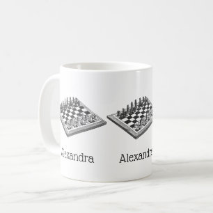 Schachbrett und Schachfiguren Vintage Kunst Kaffeetasse